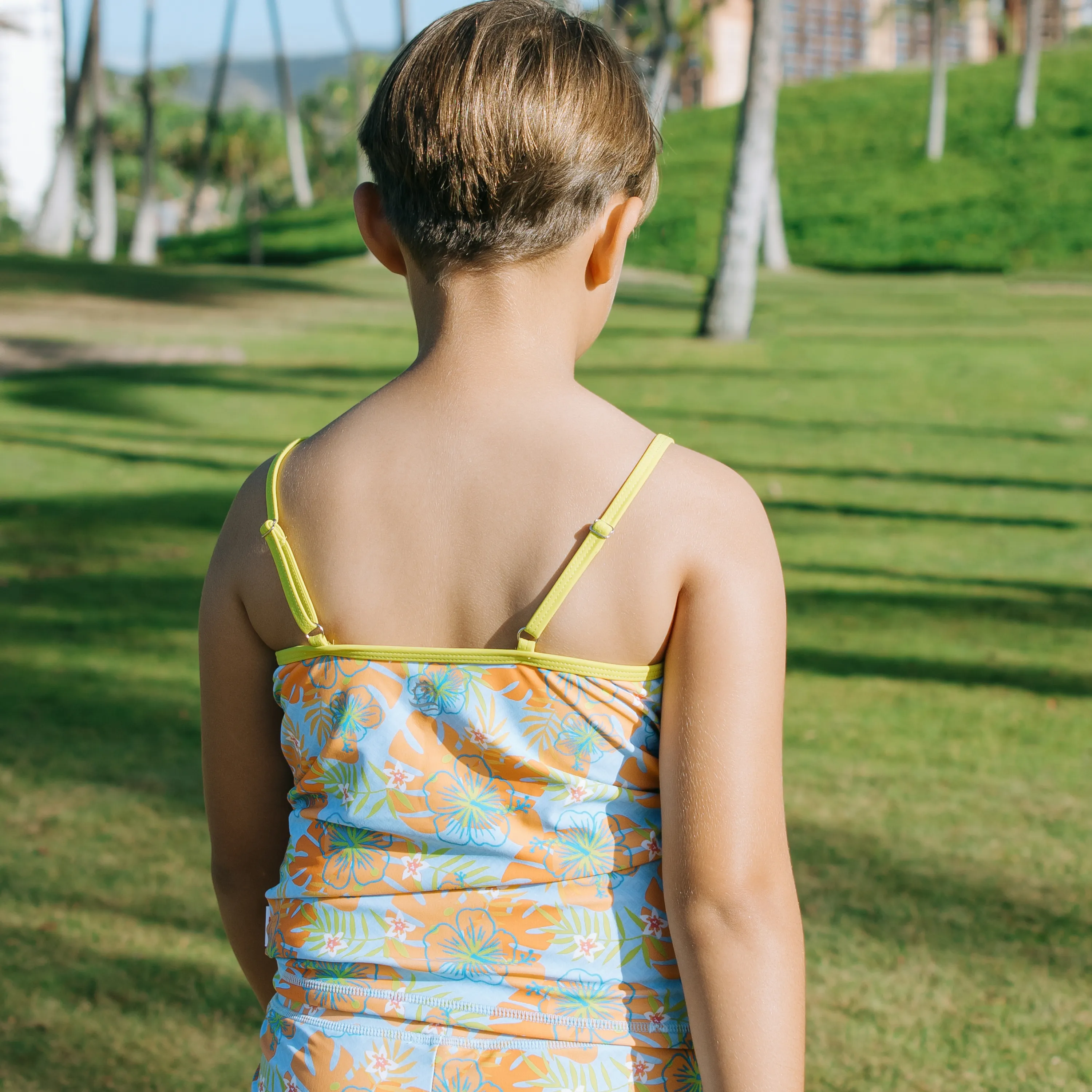 Girls Long Sleeve Rash Guard   Tankini Shorts Set (3 Piece) | "Groovy"