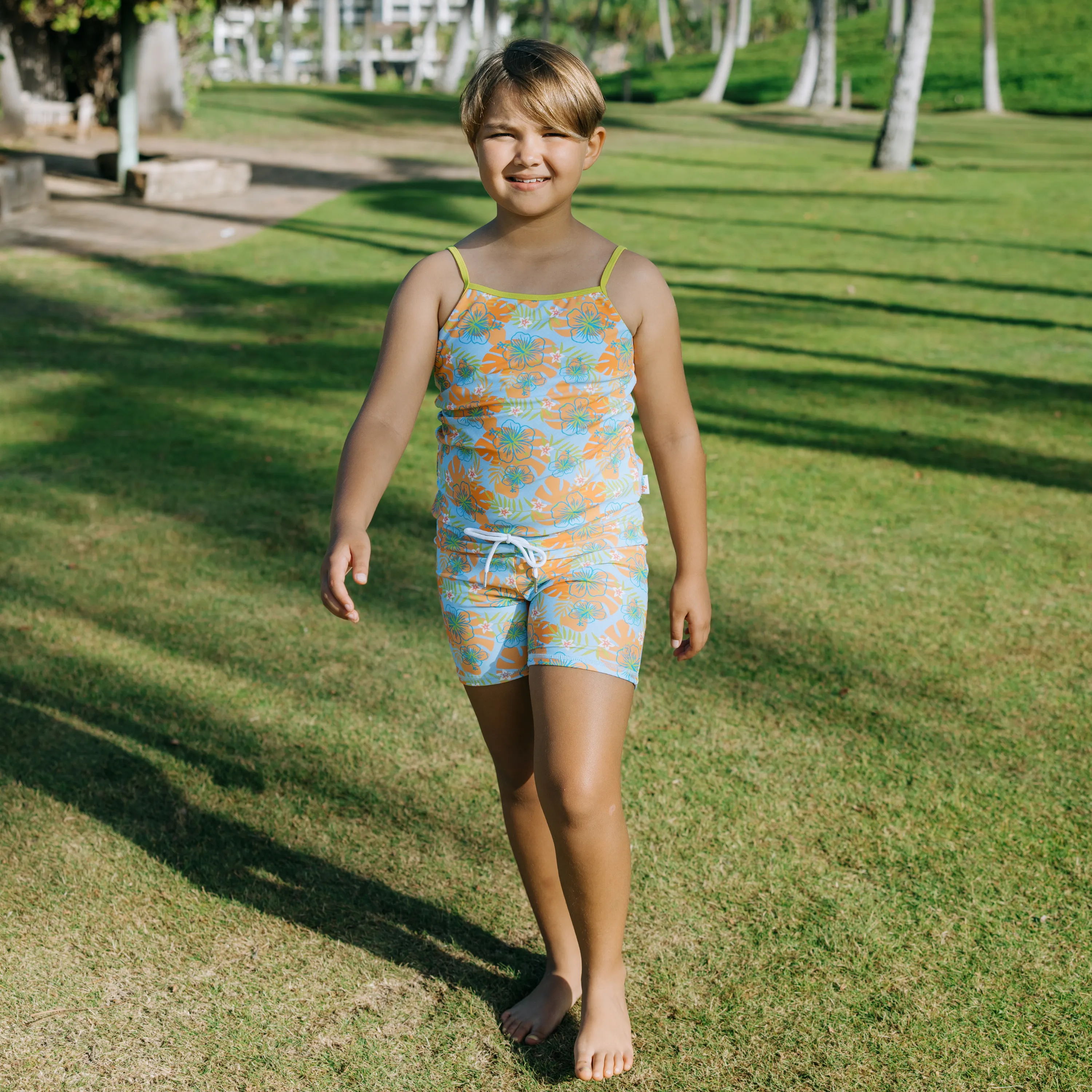 Girls Long Sleeve Rash Guard   Tankini Shorts Set (3 Piece) | "Groovy"