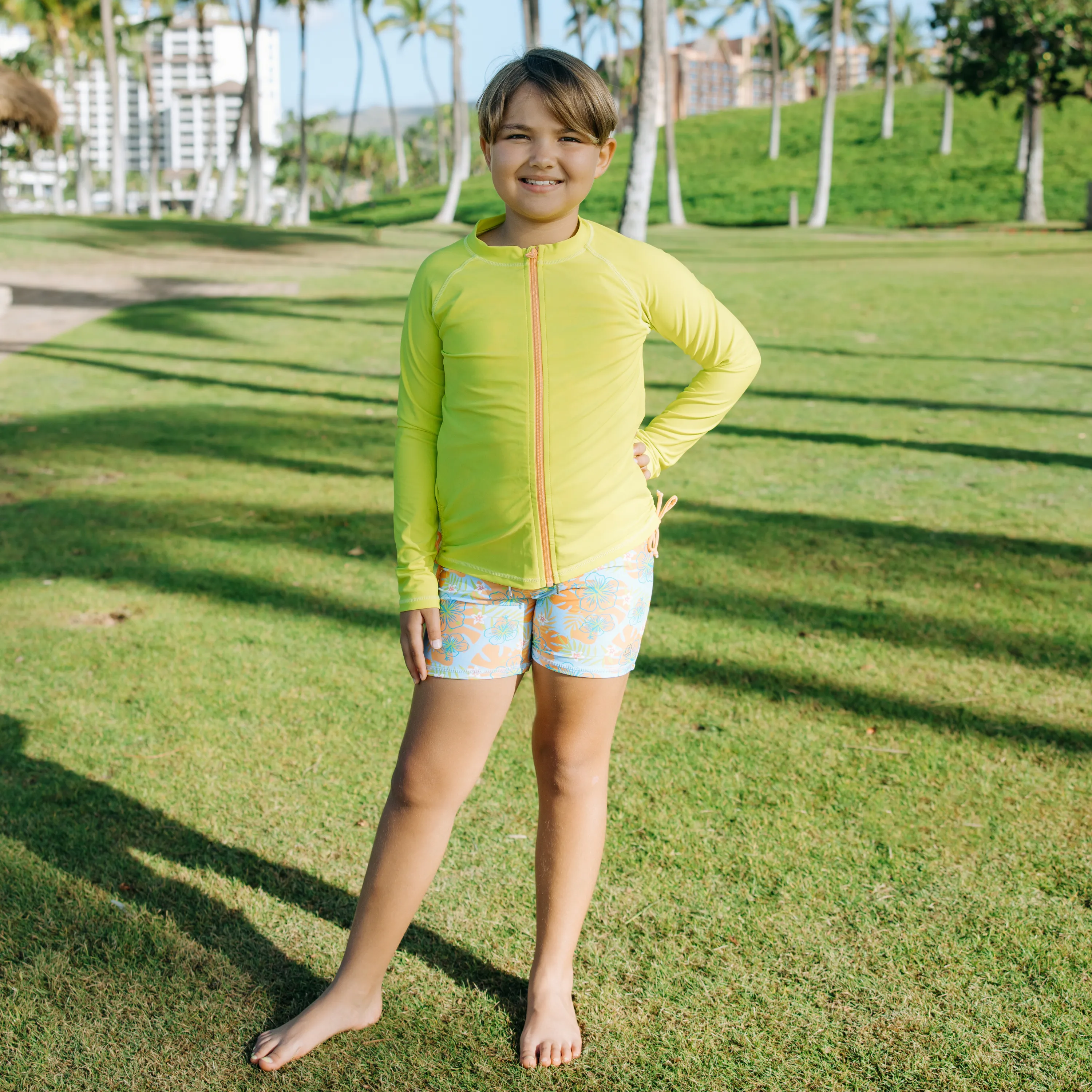 Girls Long Sleeve Rash Guard   Tankini Shorts Set (3 Piece) | "Groovy"