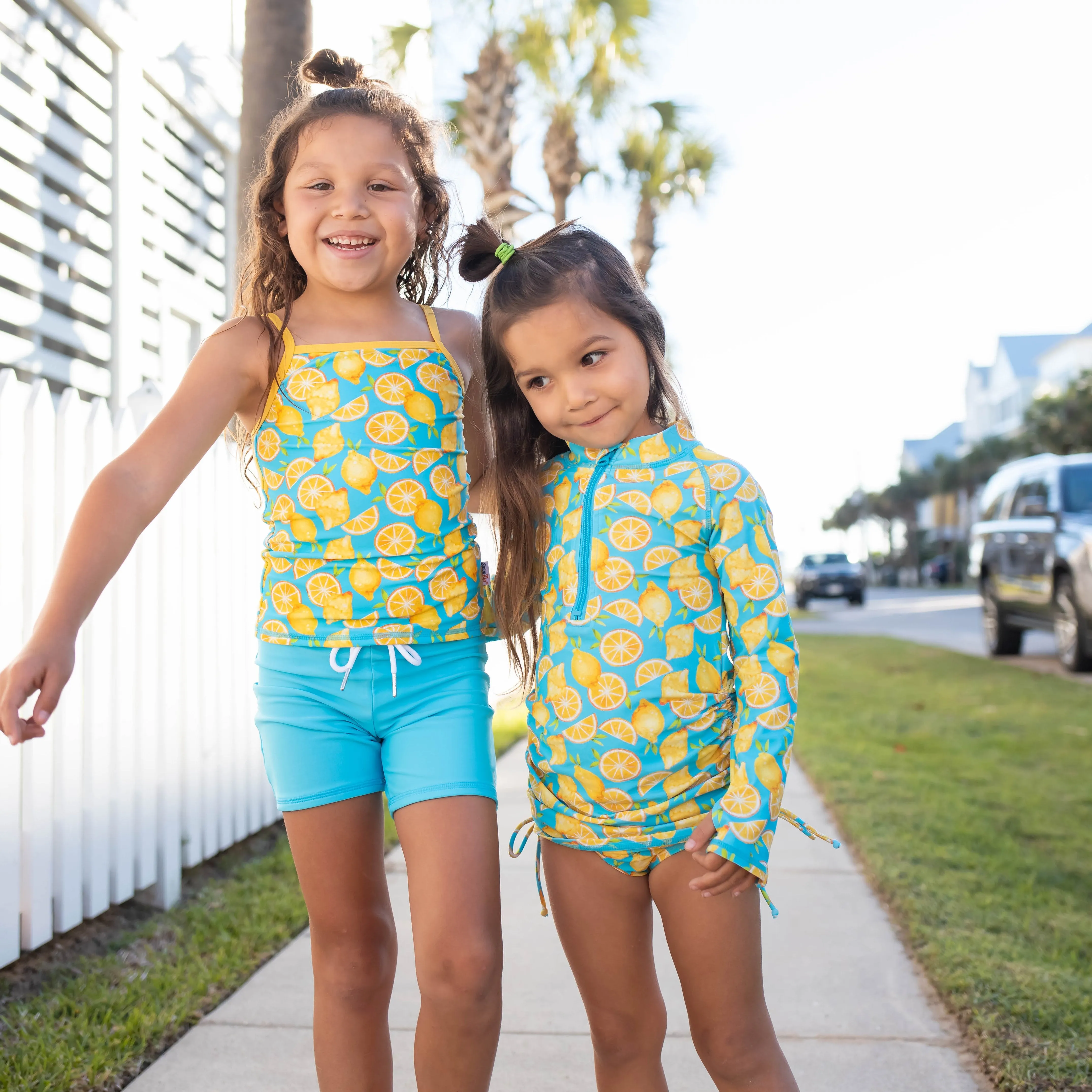 Girls Long Sleeve Rash Guard   Tankini Shorts Set (3 Piece) | "Lemons"