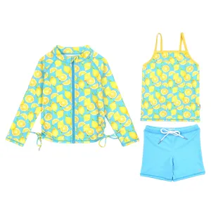 Girls Long Sleeve Rash Guard   Tankini Shorts Set (3 Piece) | "Lemons"