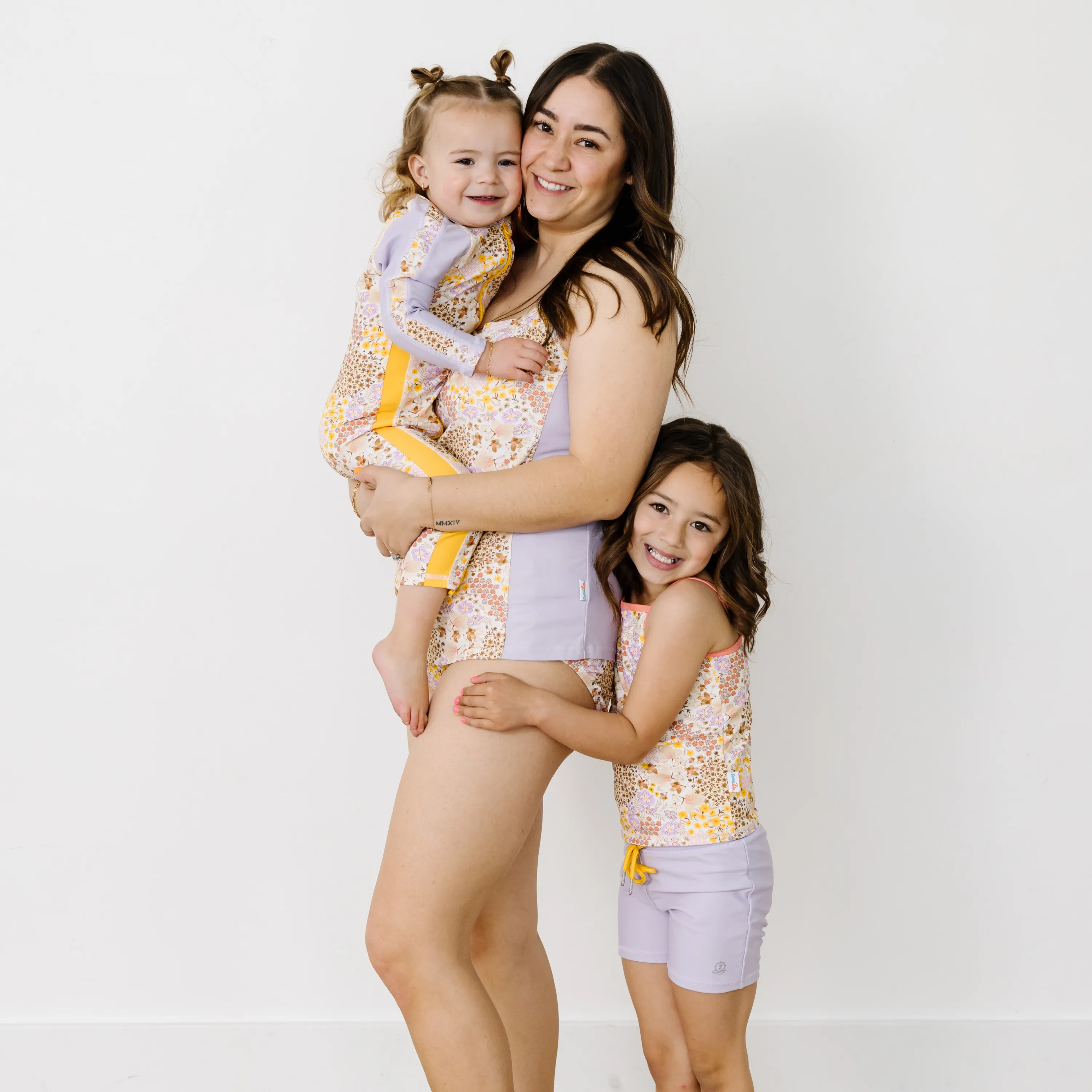 Girls Long Sleeve Rash Guard   Tankini Shorts Set (3 Piece) | "Meadows"