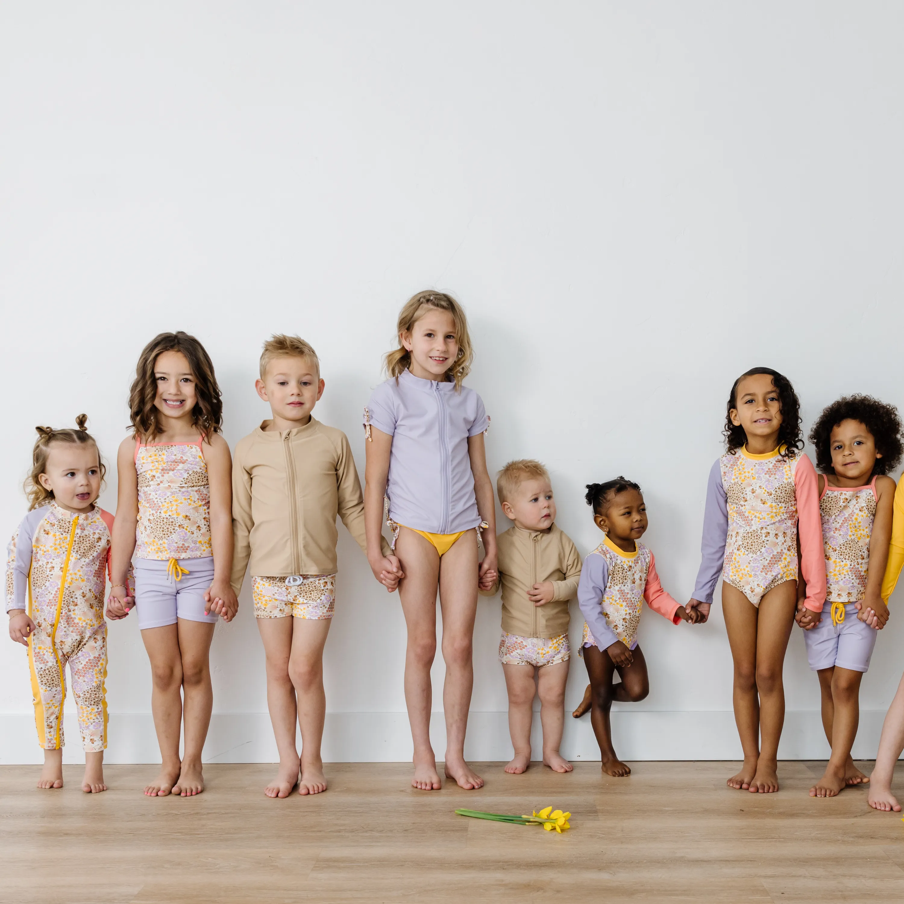 Girls Long Sleeve Rash Guard   Tankini Shorts Set (3 Piece) | "Meadows"