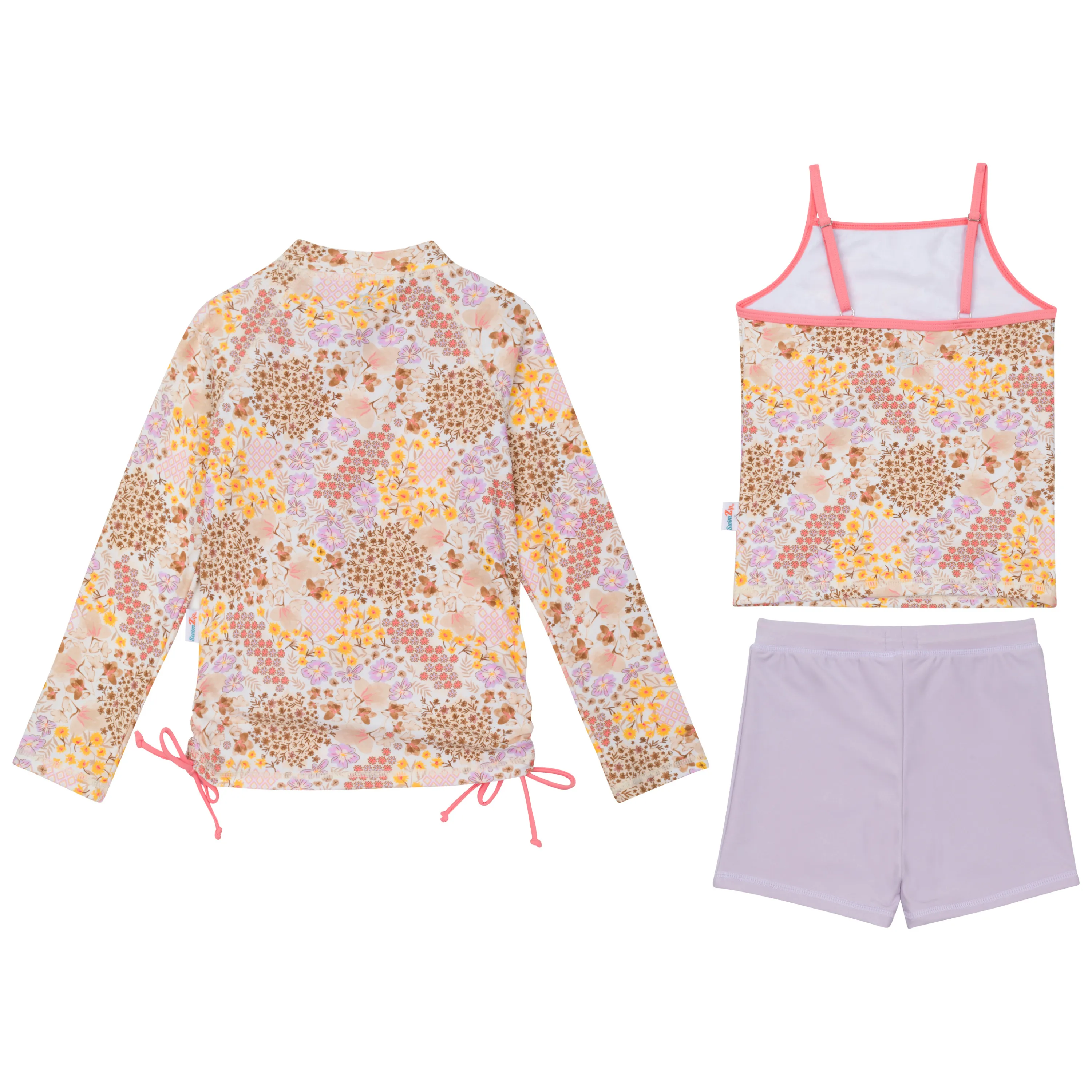 Girls Long Sleeve Rash Guard   Tankini Shorts Set (3 Piece) | "Meadows"