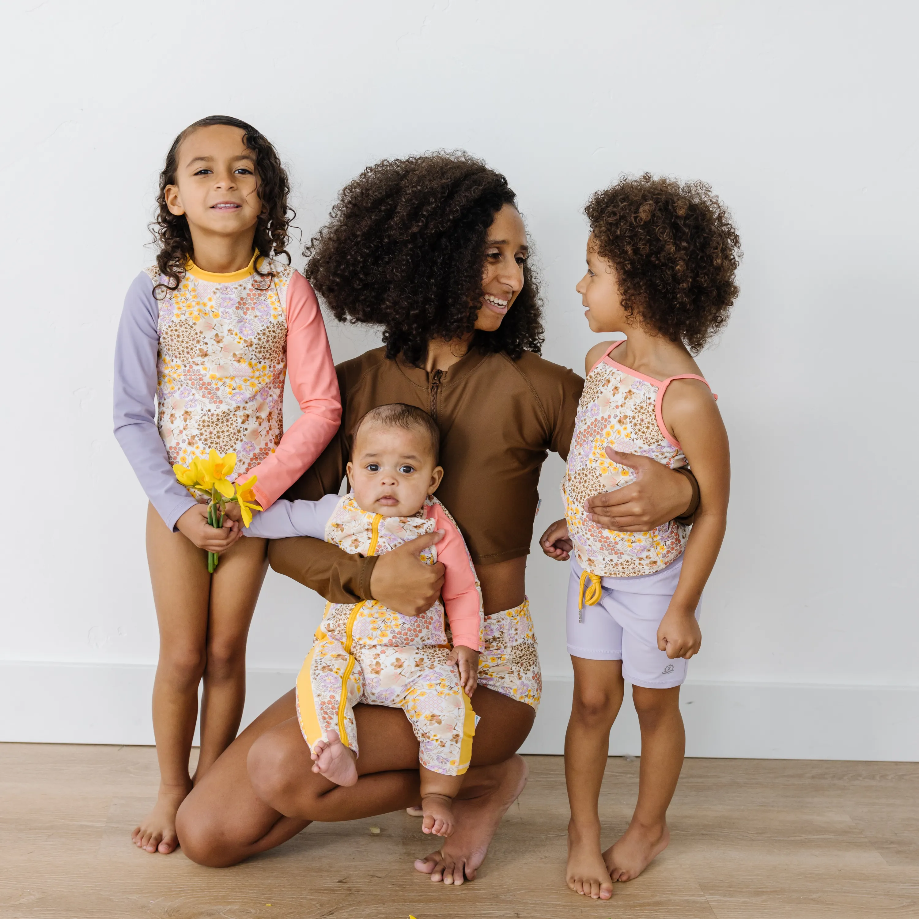 Girls Long Sleeve Rash Guard   Tankini Shorts Set (3 Piece) | "Meadows"