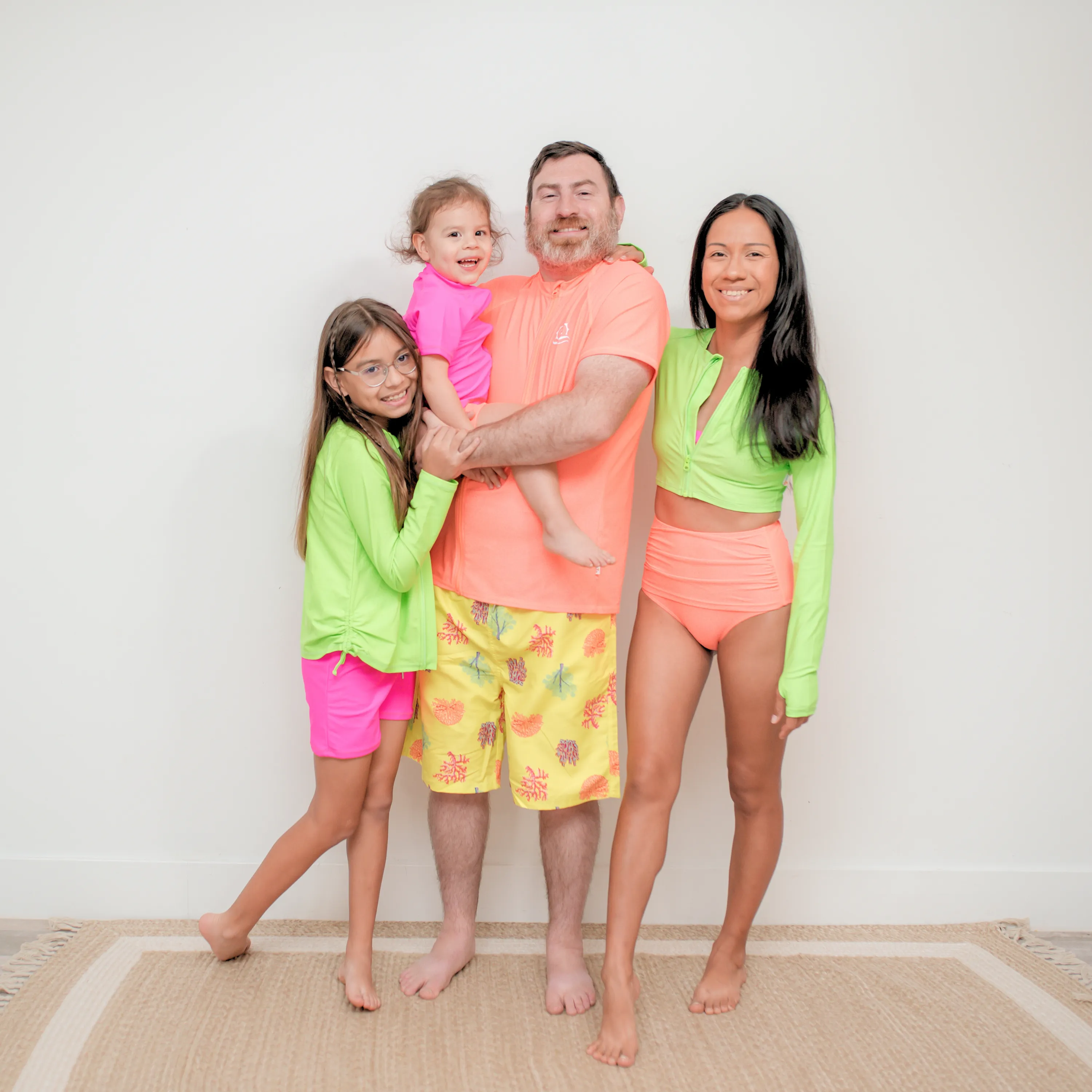 Girls Long Sleeve Rash Guard   Tankini Shorts Set (3 Piece) | "Neon Sunrise"