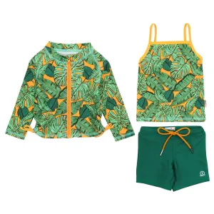 Girls Long Sleeve Rash Guard   Tankini Shorts Set (3 Piece) | "The Tropics"