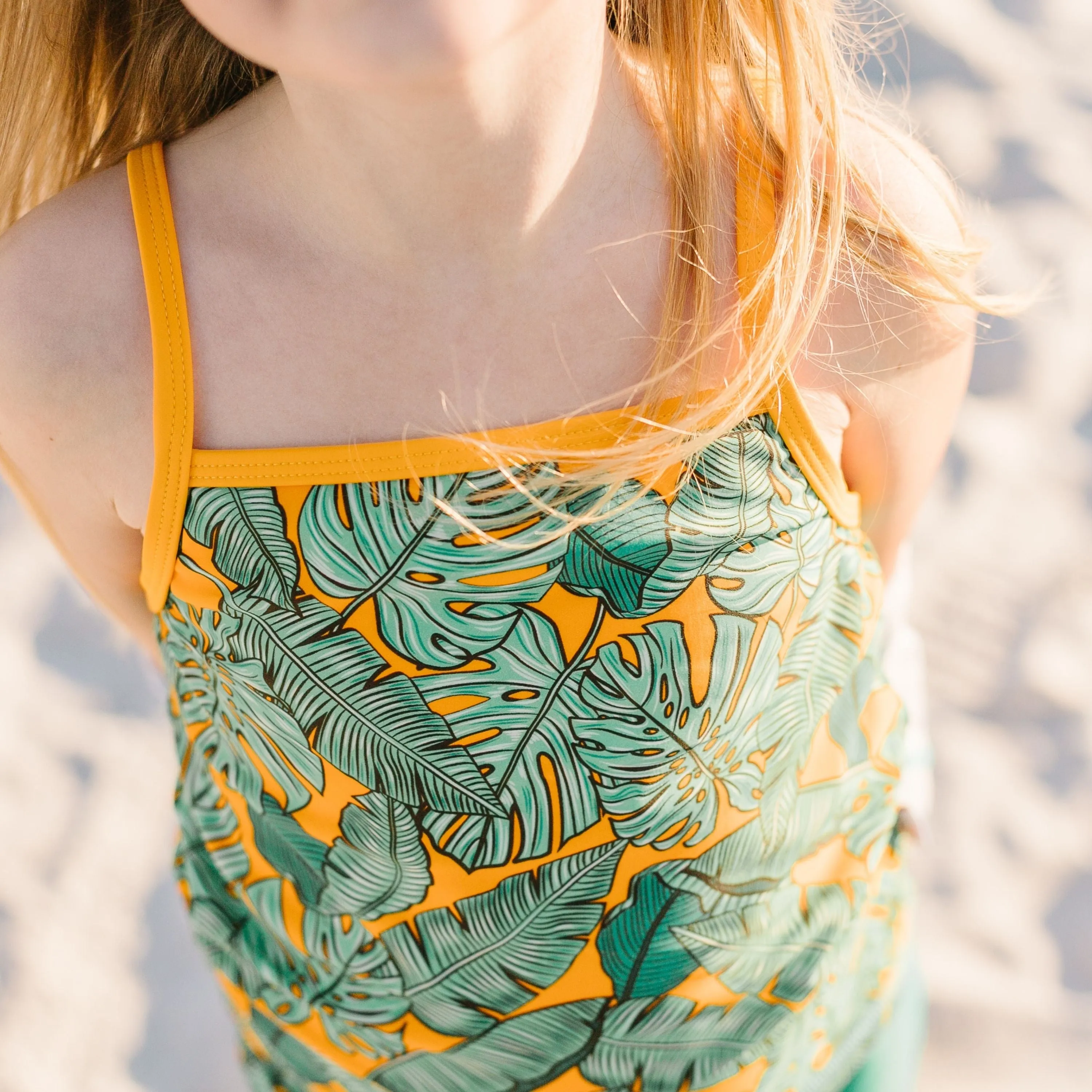 Girls Long Sleeve Rash Guard   Tankini Shorts Set (3 Piece) | "The Tropics"