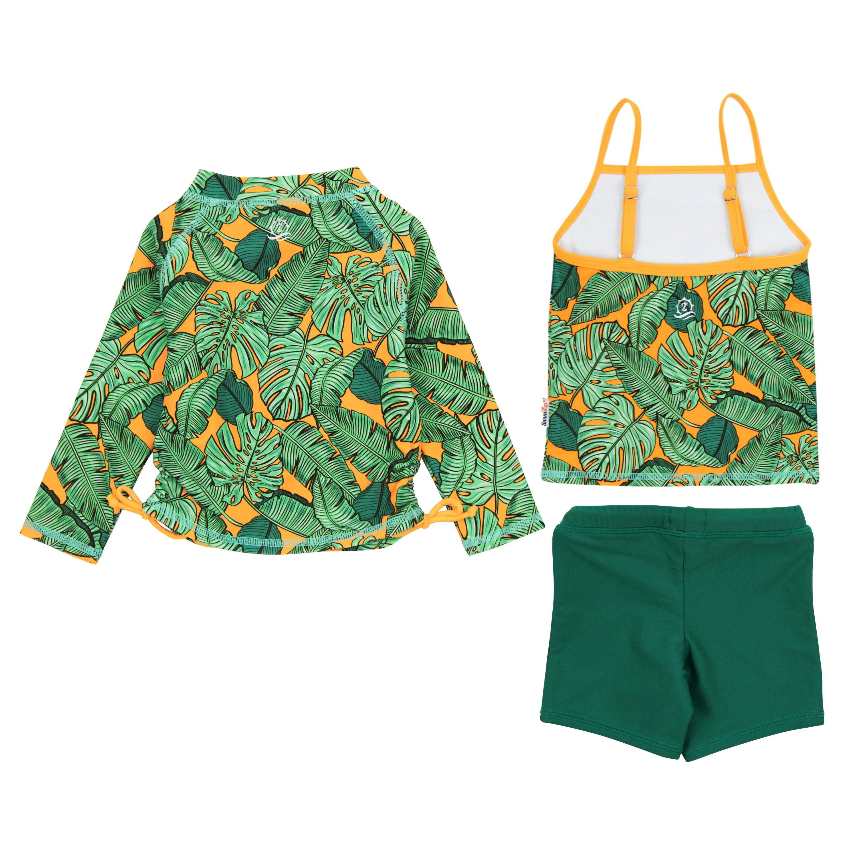 Girls Long Sleeve Rash Guard   Tankini Shorts Set (3 Piece) | "The Tropics"