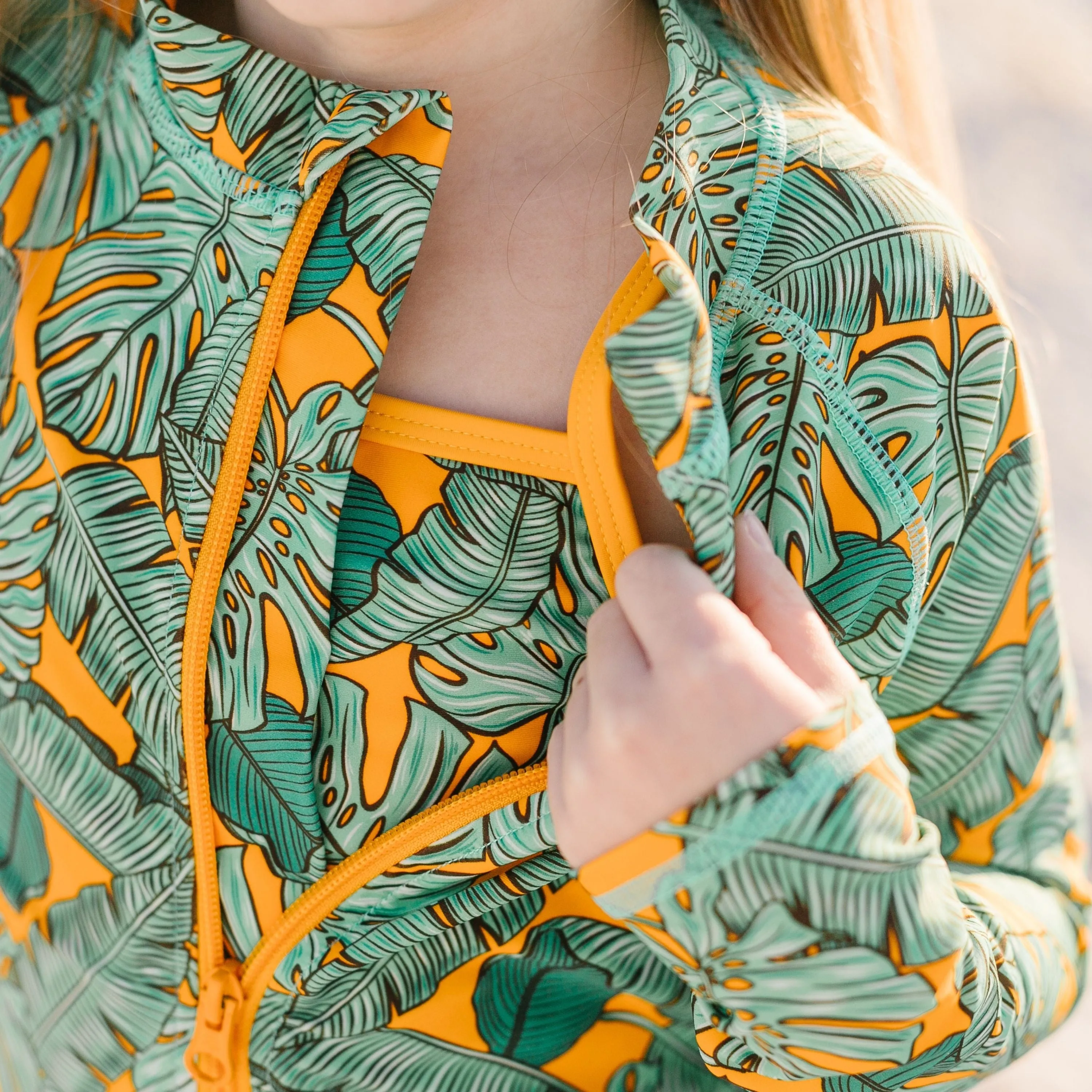 Girls Long Sleeve Rash Guard   Tankini Shorts Set (3 Piece) | "The Tropics"