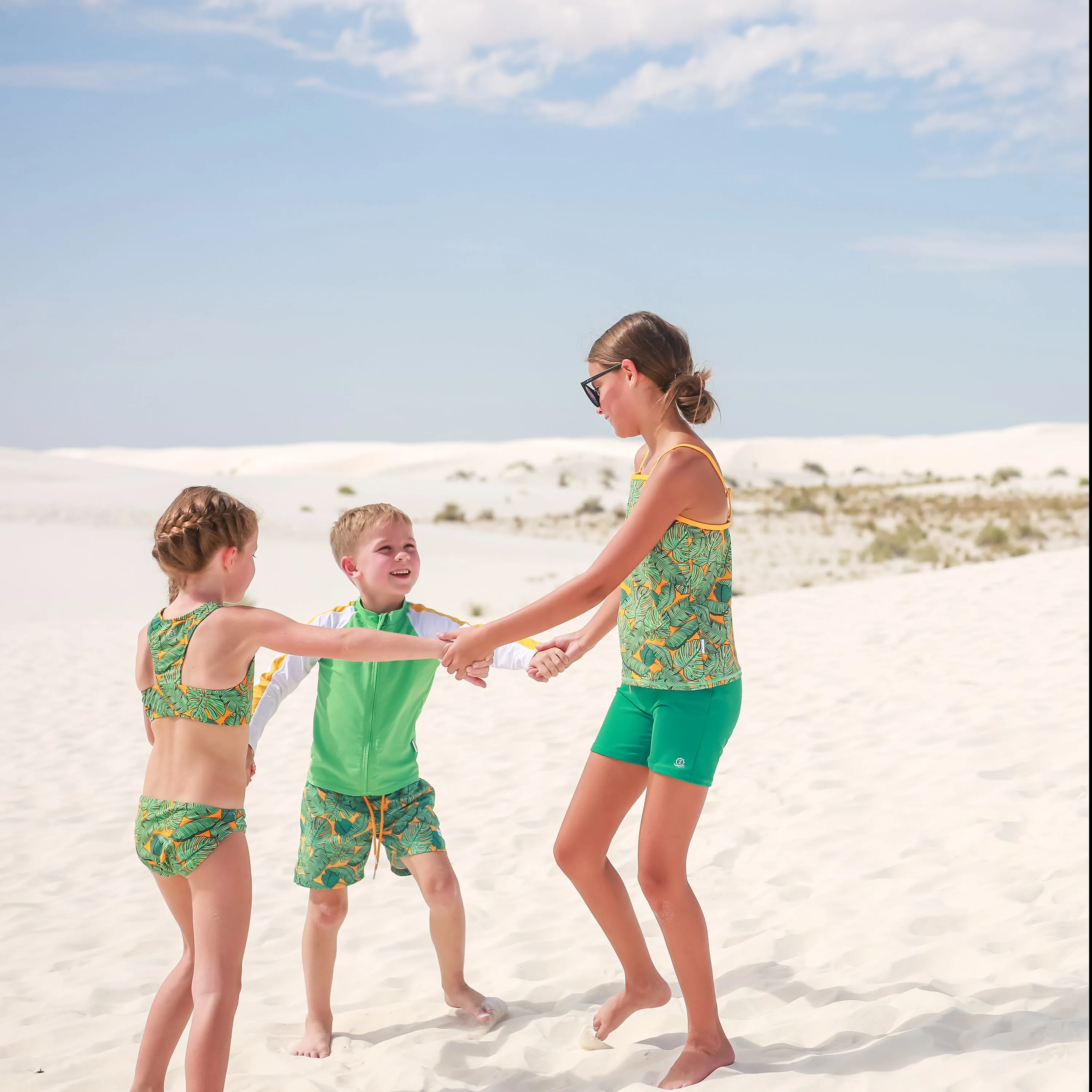 Girls Long Sleeve Rash Guard   Tankini Shorts Set (3 Piece) | "The Tropics"