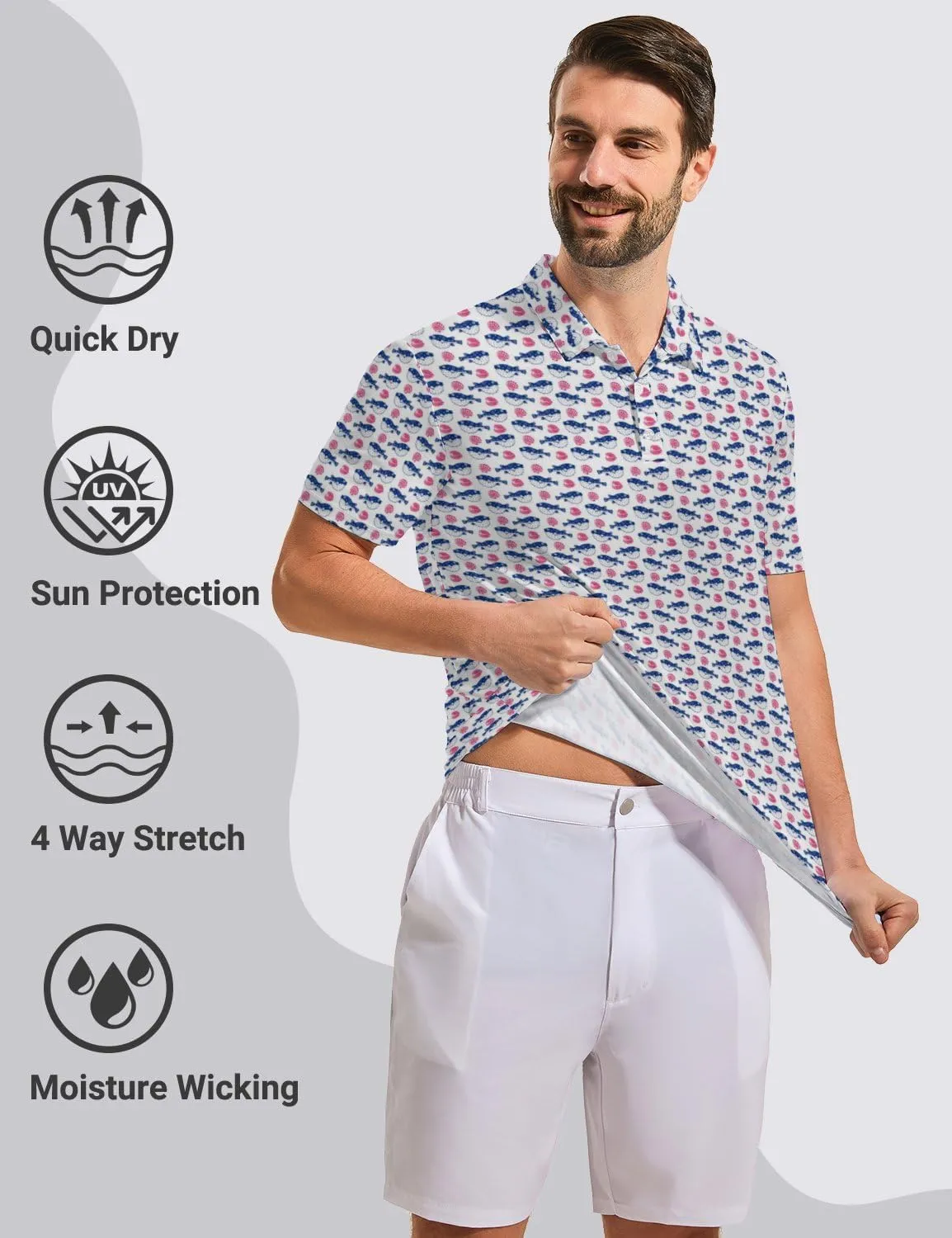 Golf Polo Shirts for Men Moisture Wicking Quick Dry Mens Golf Shirts 4-Way Stretch Funny Polo Short Sleeve