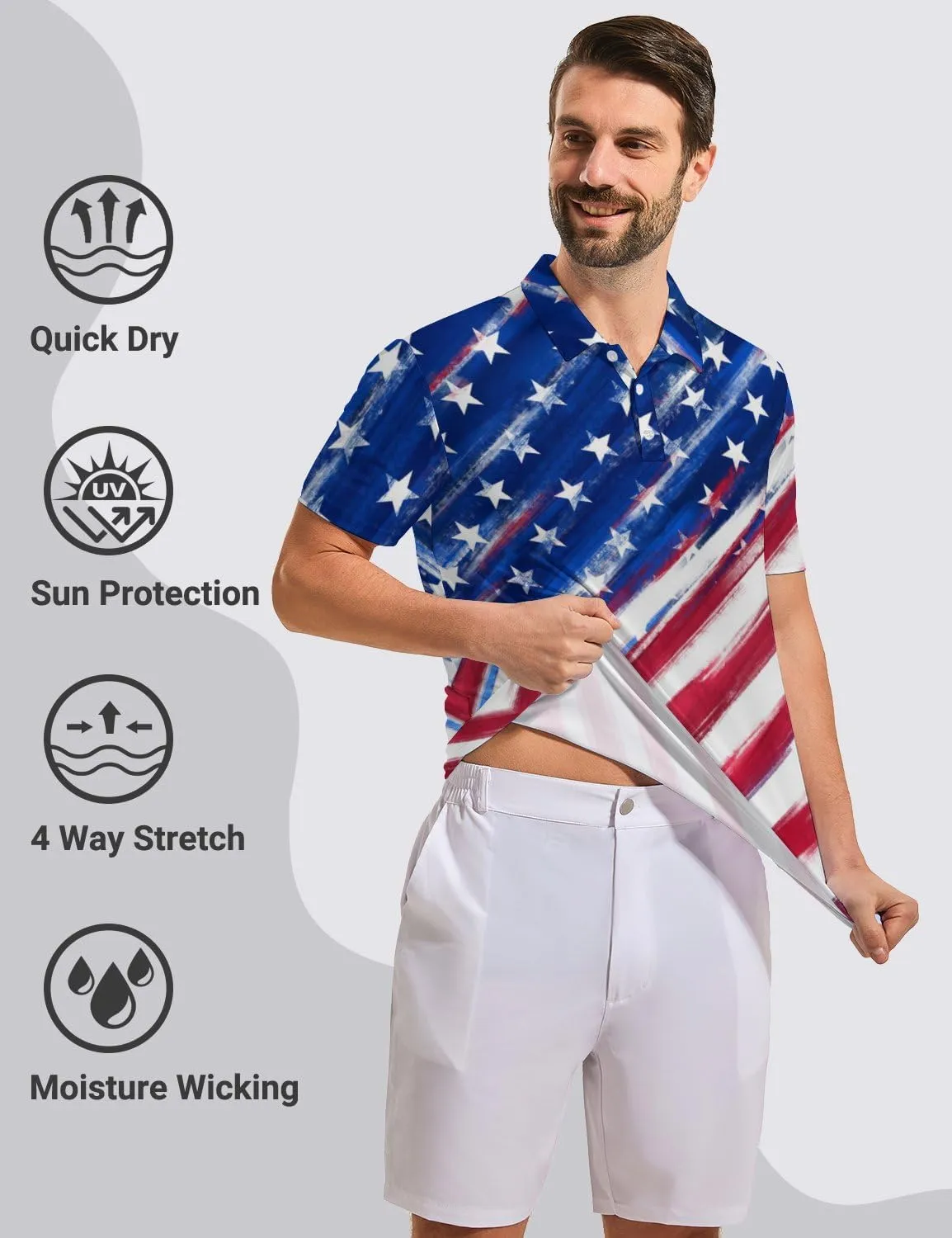 Golf Polo Shirts for Men Moisture Wicking Quick Dry Mens Golf Shirts 4-Way Stretch Funny Polo Short Sleeve