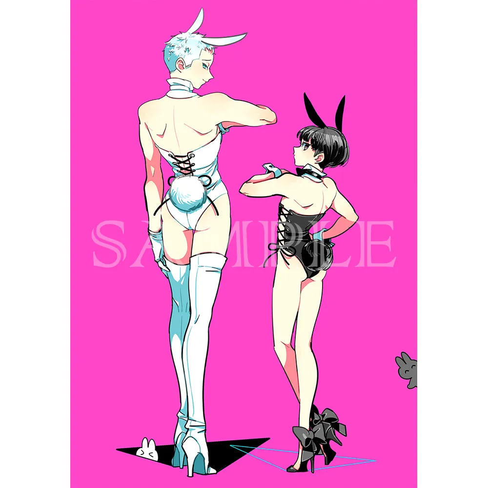 (Goods - High Resolution Print) Boys Gallery Kinako Chara-fine Furimuki Kuro Shiro Bunny A5 Size