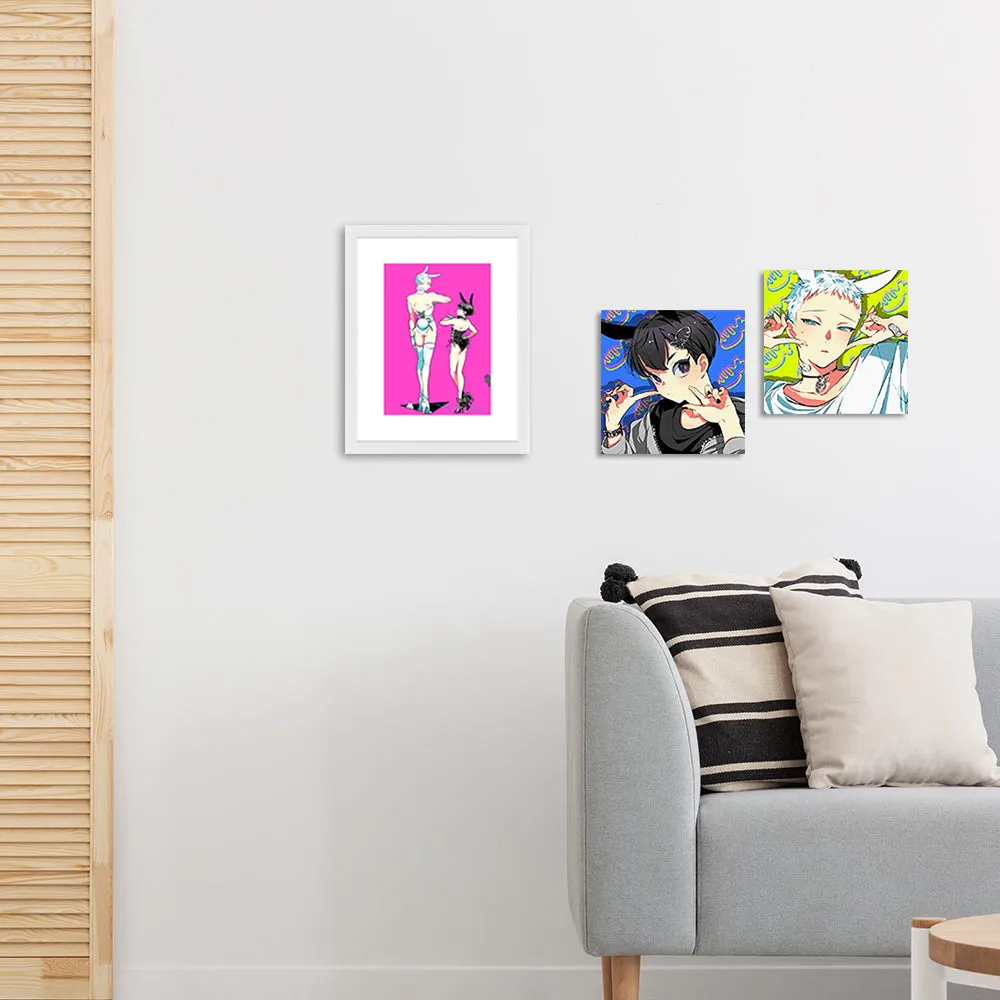 (Goods - High Resolution Print) Boys Gallery Kinako Chara-fine Furimuki Kuro Shiro Bunny A5 Size