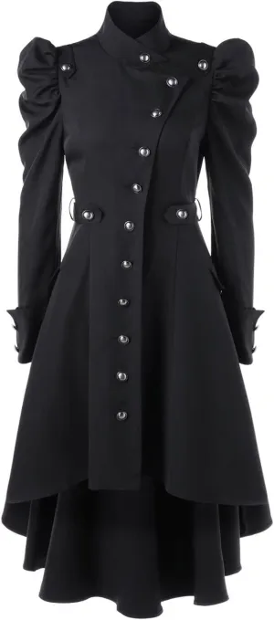 Gothic Vintage Womens Steampunk Victorian Swallow Tail Long Trench Coat Jacket