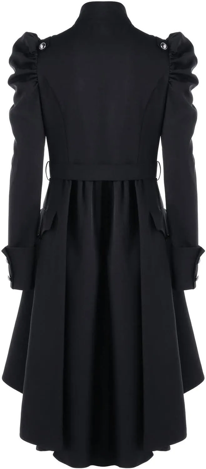 Gothic Vintage Womens Steampunk Victorian Swallow Tail Long Trench Coat Jacket