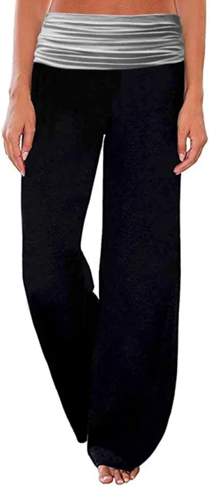 Gracyoga Women's Comfy Pajama Pants Wide Leg Lounge Palazzo Yoga Pants Stretch Casual Floral Print Fold Waist Pants