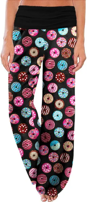 Gracyoga Women's Comfy Pajama Pants Wide Leg Lounge Palazzo Yoga Pants Stretch Casual Floral Print Fold Waist Pants