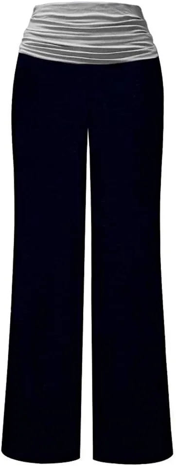 Gracyoga Women's Comfy Pajama Pants Wide Leg Lounge Palazzo Yoga Pants Stretch Casual Floral Print Fold Waist Pants