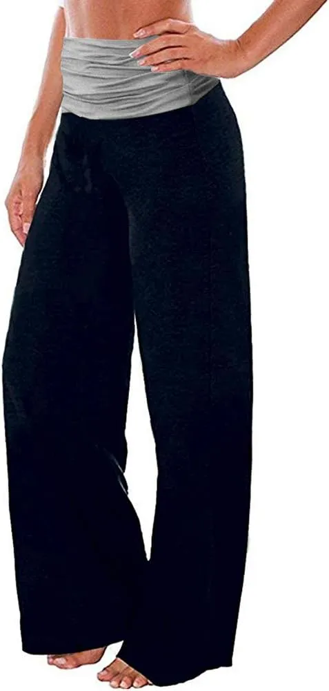 Gracyoga Women's Comfy Pajama Pants Wide Leg Lounge Palazzo Yoga Pants Stretch Casual Floral Print Fold Waist Pants