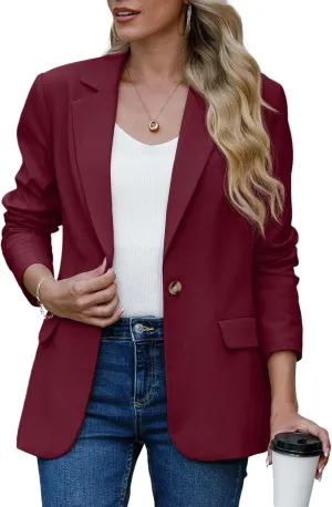 GRECERELLE Womens Blazer Lapel Button Business Casual Outfits for Women Long Sleeve Work Office Jackets