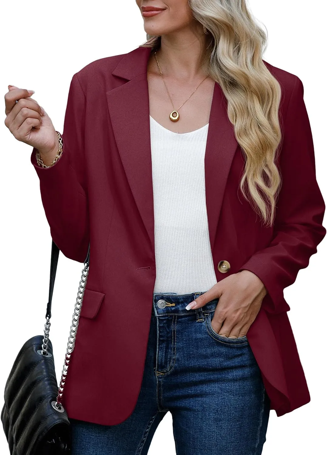 GRECERELLE Womens Blazer Lapel Button Business Casual Outfits for Women Long Sleeve Work Office Jackets