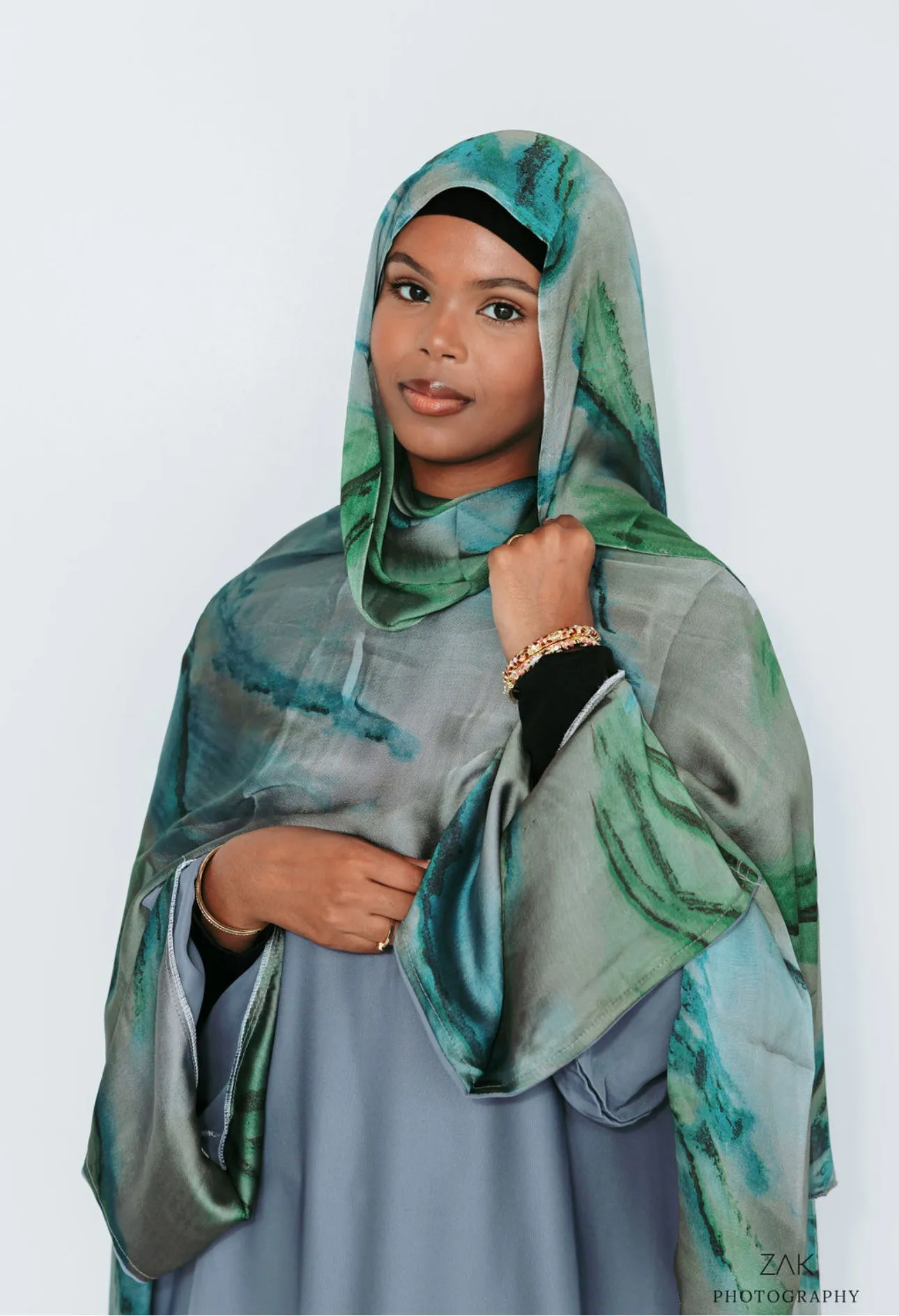 Green Water Color Abaya Set