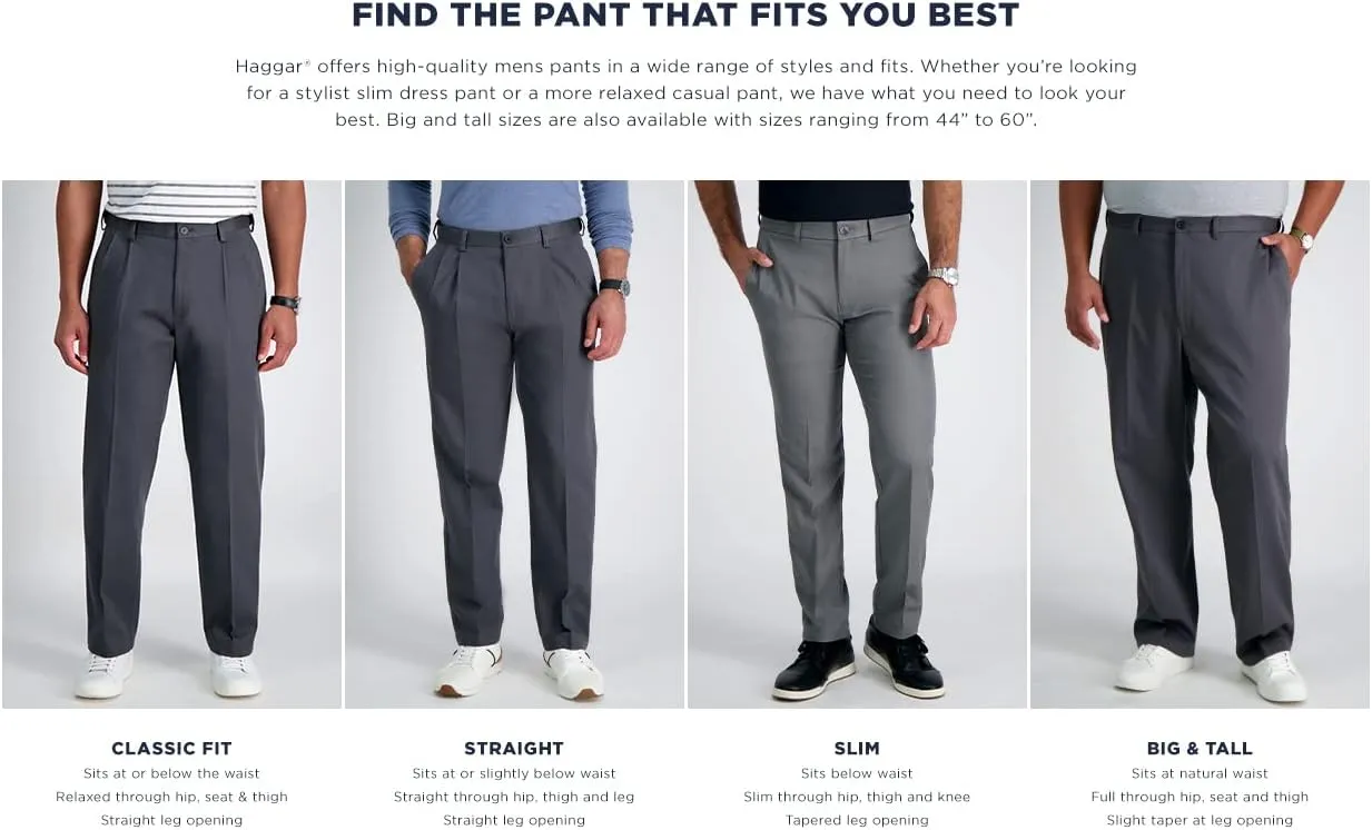 Haggar Men's Cool 18 Classic Fit Flat Front and Pleat Front Hidden Expandable Waistband Pant Big and Tall Sizes