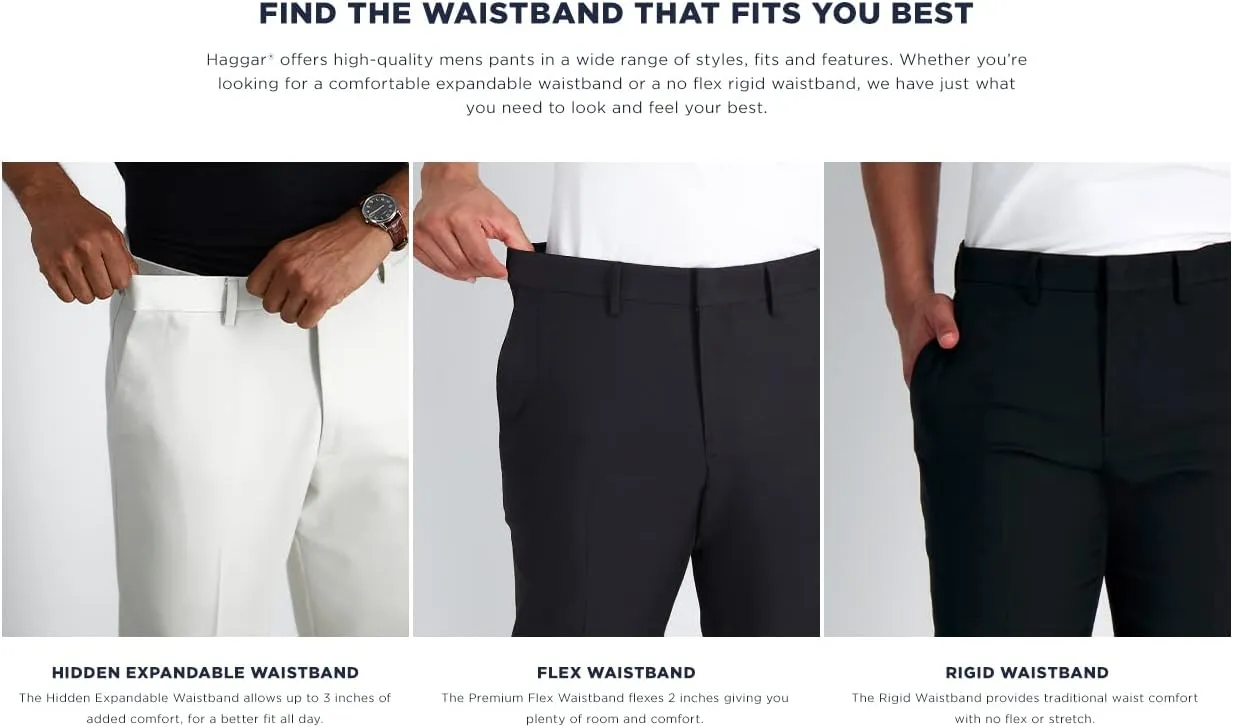 Haggar Men's Cool 18 Classic Fit Flat Front and Pleat Front Hidden Expandable Waistband Pant Big and Tall Sizes