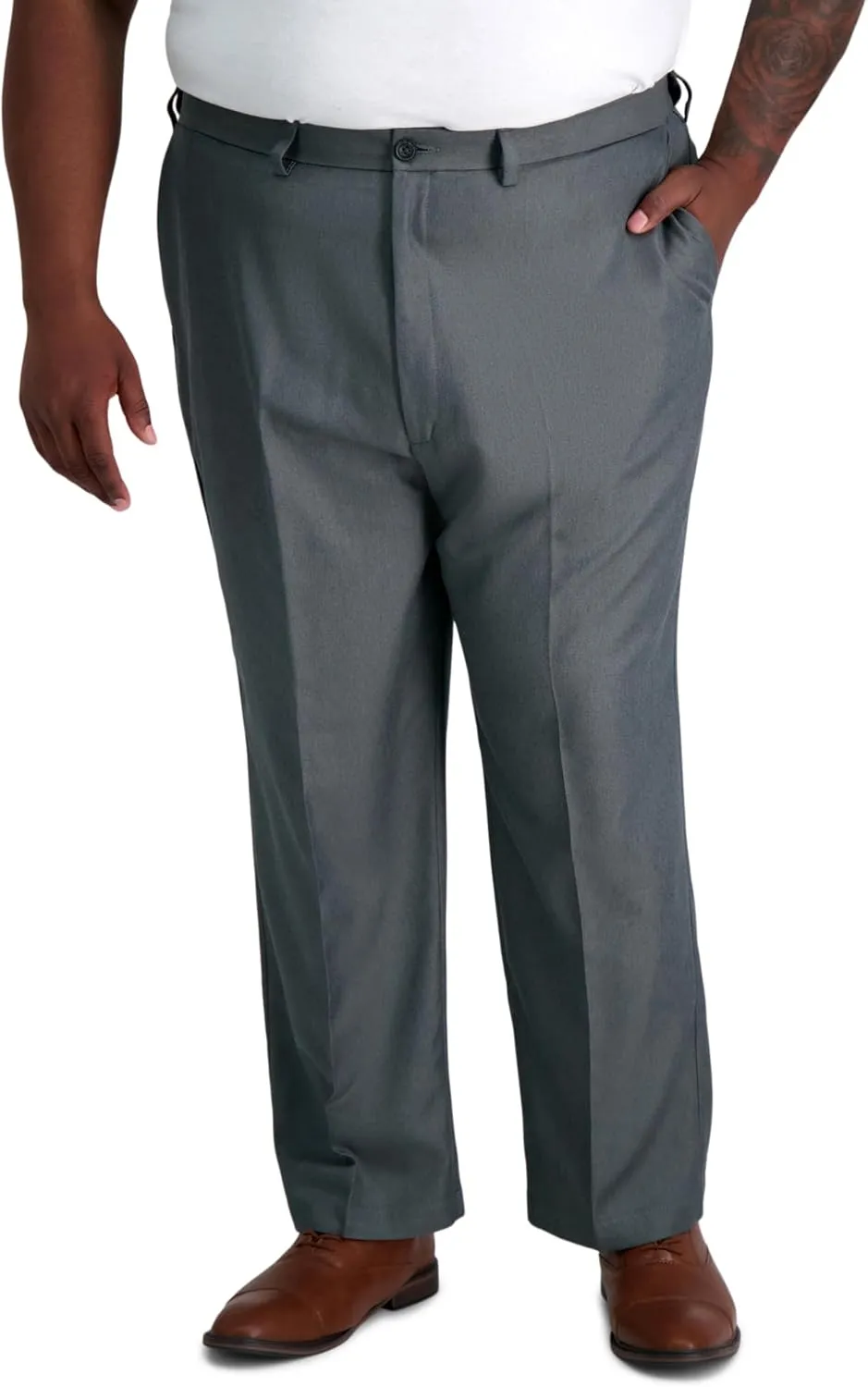 Haggar Men's Cool 18 Classic Fit Flat Front and Pleat Front Hidden Expandable Waistband Pant Big and Tall Sizes