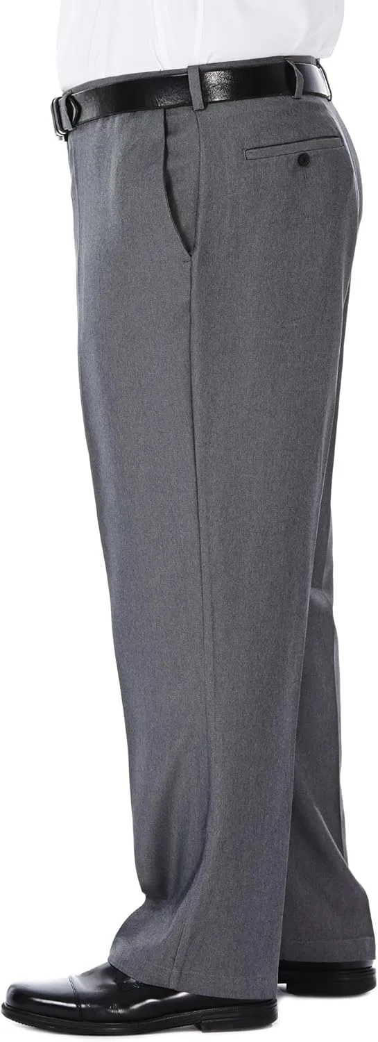 Haggar Men's Cool 18 Classic Fit Flat Front and Pleat Front Hidden Expandable Waistband Pant Big and Tall Sizes