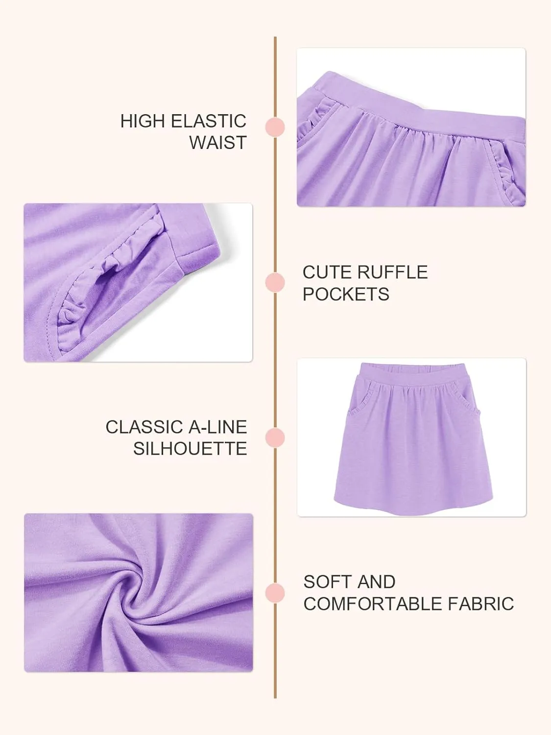 Haloumoning Girls Sweat Skirts Kids Cute Elastic Waist Ruffle A-line Skorts with Pockets Fashion Clothes