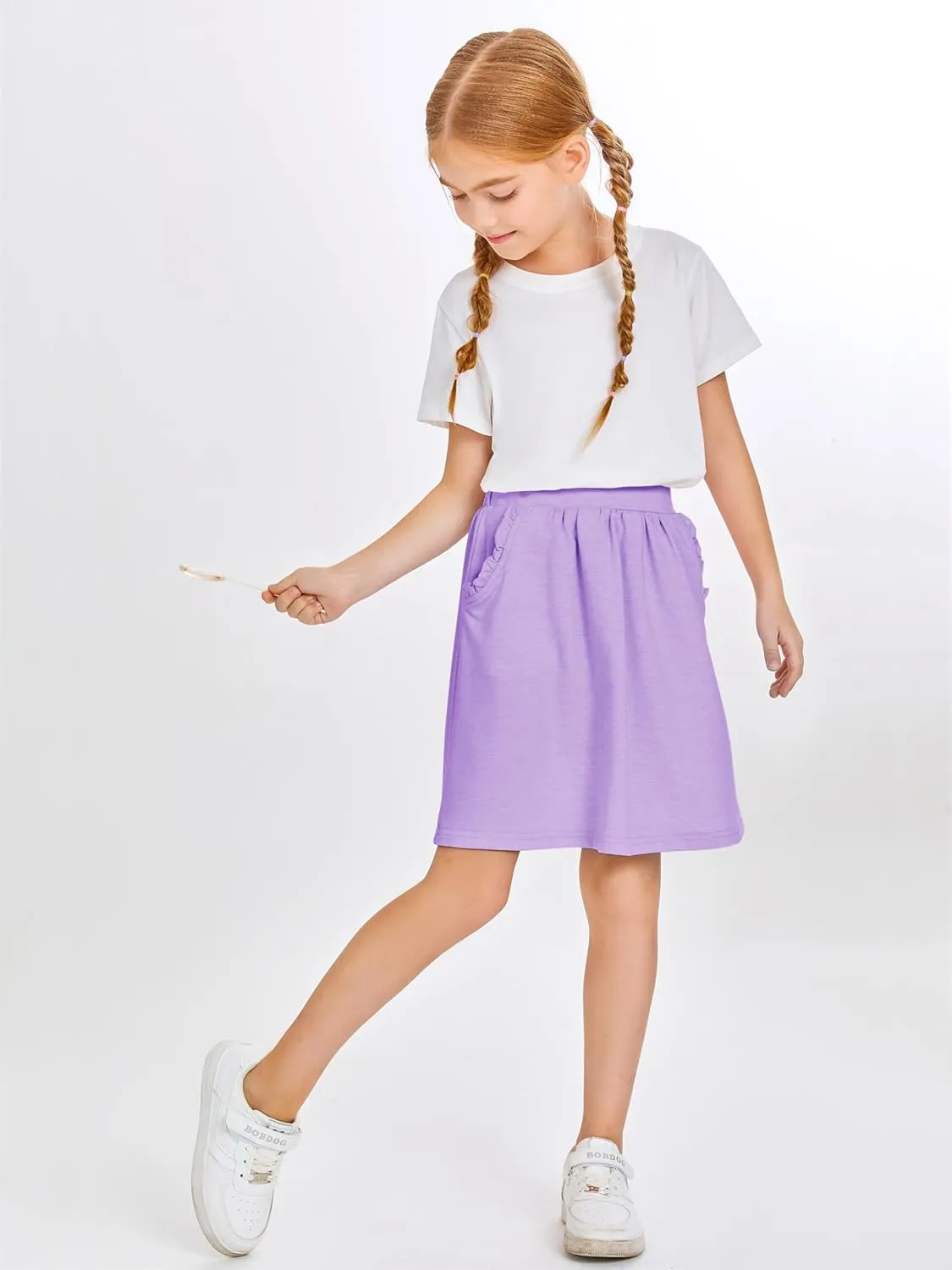 Haloumoning Girls Sweat Skirts Kids Cute Elastic Waist Ruffle A-line Skorts with Pockets Fashion Clothes