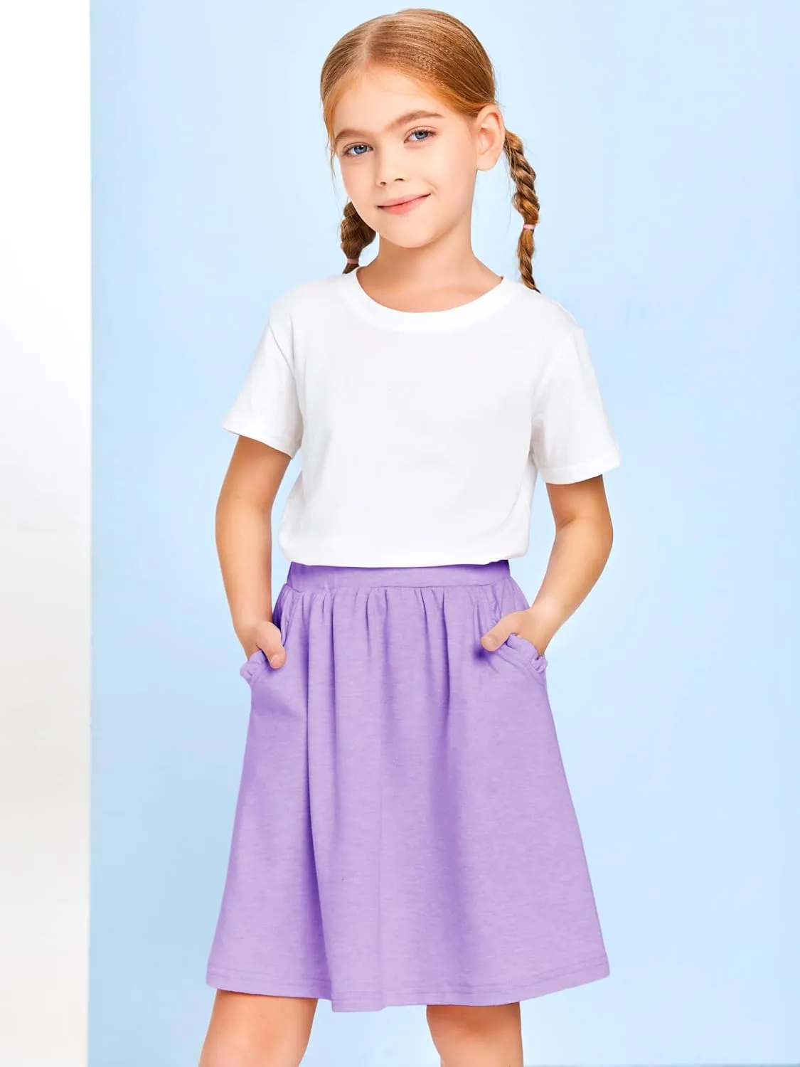 Haloumoning Girls Sweat Skirts Kids Cute Elastic Waist Ruffle A-line Skorts with Pockets Fashion Clothes