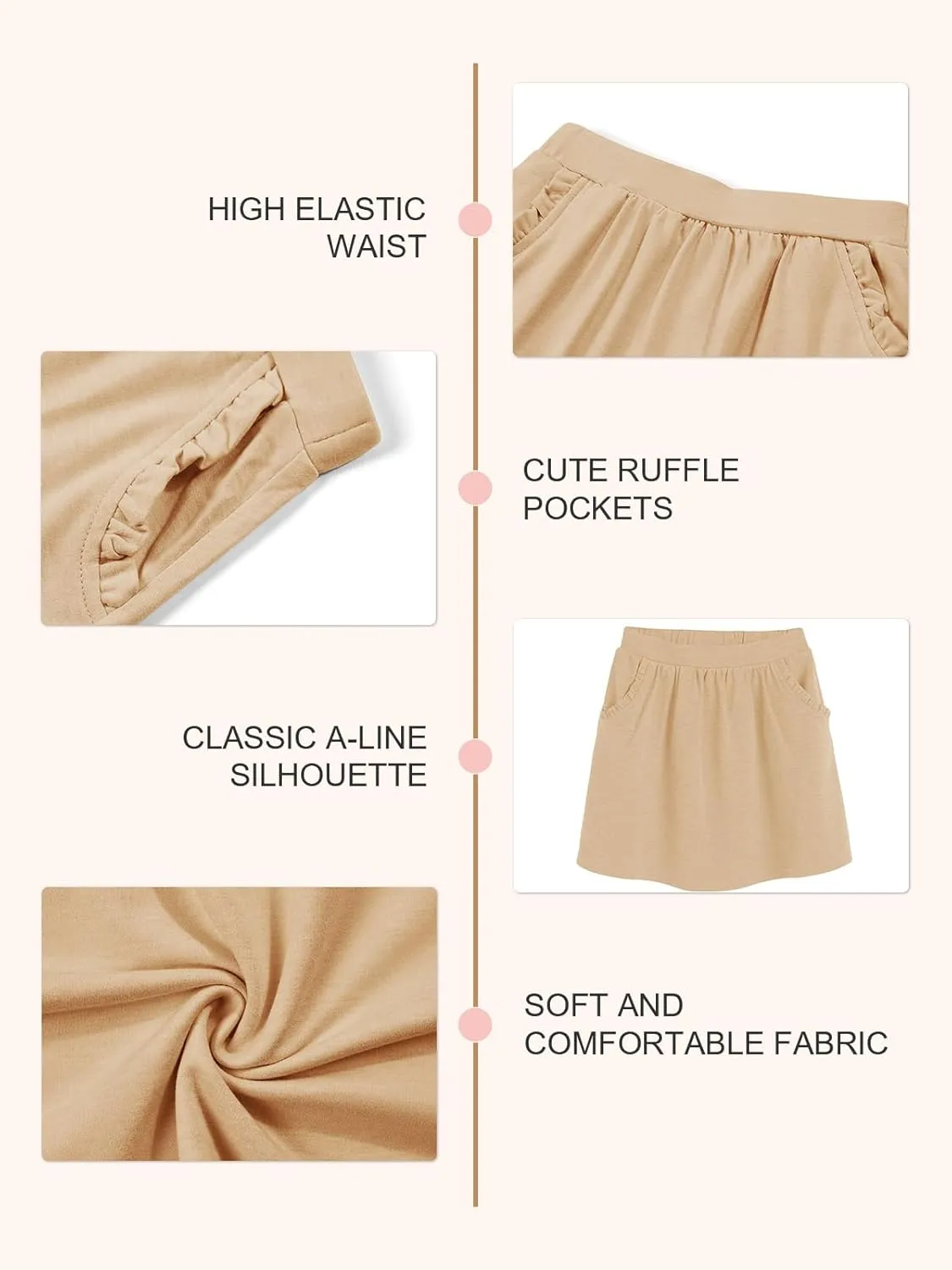 Haloumoning Girls Sweat Skirts Kids Cute Elastic Waist Ruffle A-line Skorts with Pockets Fashion Clothes