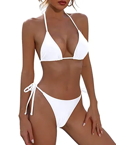 Halter Top Bikini Set Sexy Two Piece Swimsuits For Women-White