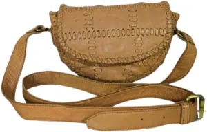 Handcrafted Leather Crossbody Bag, Tan Saddle Style with Whipstitch Detail, Adjustable Strap