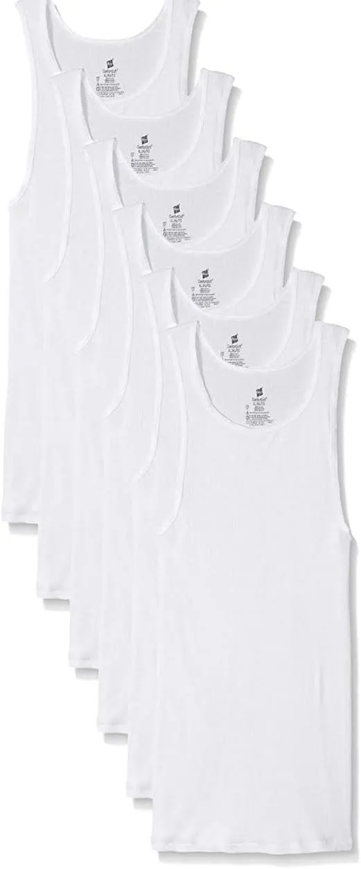 Hanes Men's 6-Pack White Tagless A-Shirts Tanks Tank Tops Undershirts - M
