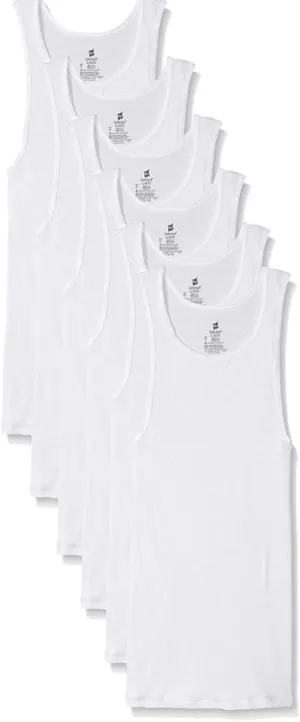 Hanes Men's 6-Pack White Tagless A-Shirts Tanks Tank Tops Undershirts - M