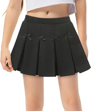 Happy Cherry Pleated Mini Skirt for Girls with Bow Elastic Waist Athletic Tennis Skort Cute Preppy Uniform Skirts 4-9 Years