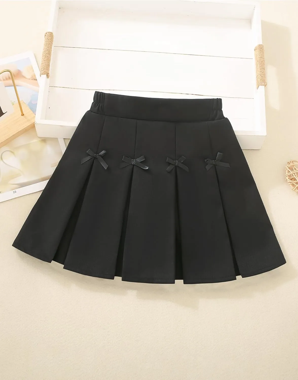 Happy Cherry Pleated Mini Skirt for Girls with Bow Elastic Waist Athletic Tennis Skort Cute Preppy Uniform Skirts 4-9 Years