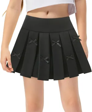 Happy Cherry Pleated Mini Skirt for Girls with Bow Elastic Waist Athletic Tennis Skort Cute Preppy Uniform Skirts 4-9 Years