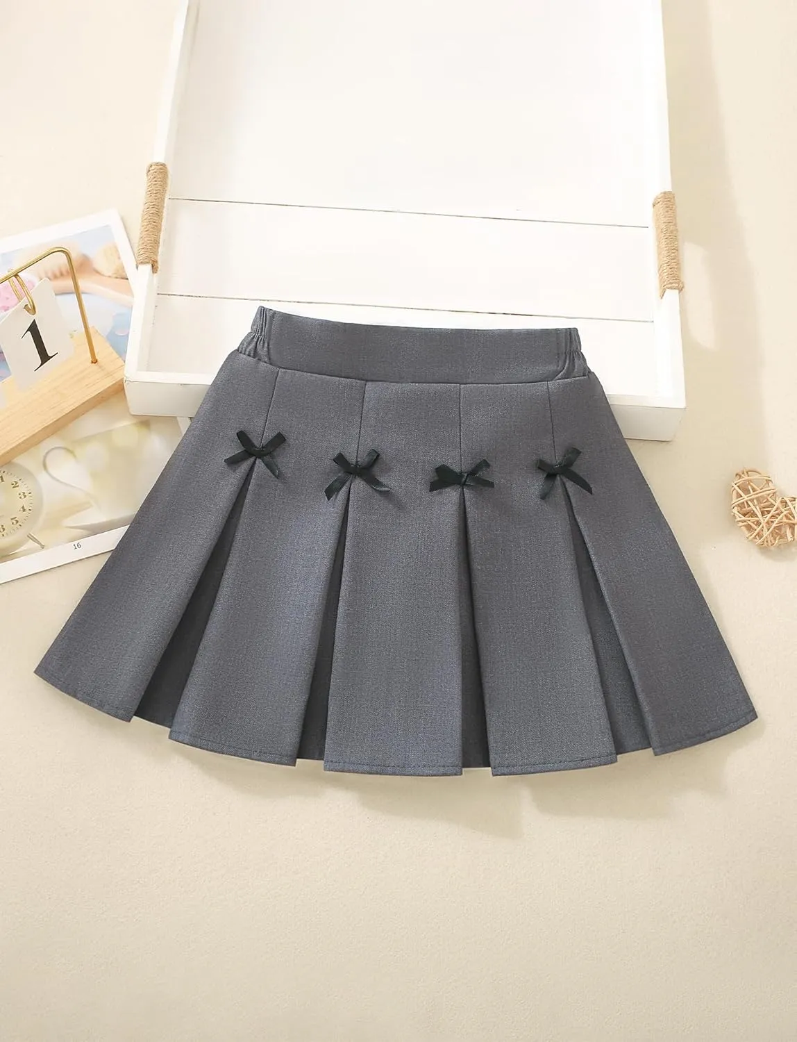 Happy Cherry Pleated Mini Skirt for Girls with Bow Elastic Waist Athletic Tennis Skort Cute Preppy Uniform Skirts 4-9 Years