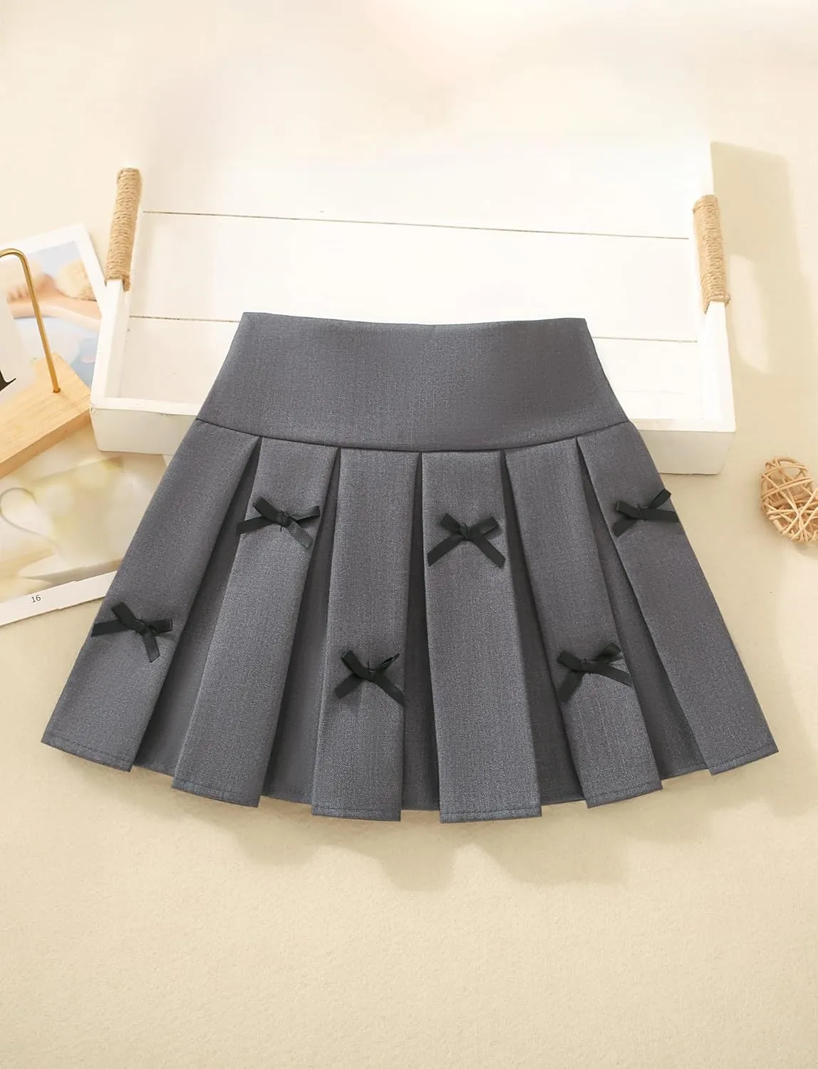 Happy Cherry Pleated Mini Skirt for Girls with Bow Elastic Waist Athletic Tennis Skort Cute Preppy Uniform Skirts 4-9 Years
