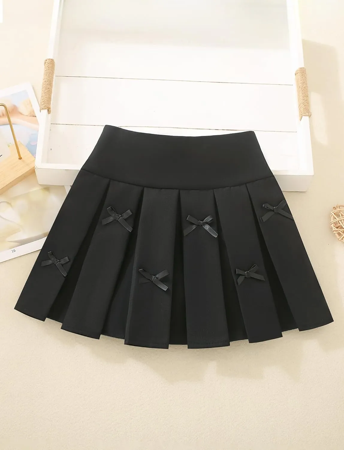 Happy Cherry Pleated Mini Skirt for Girls with Bow Elastic Waist Athletic Tennis Skort Cute Preppy Uniform Skirts 4-9 Years