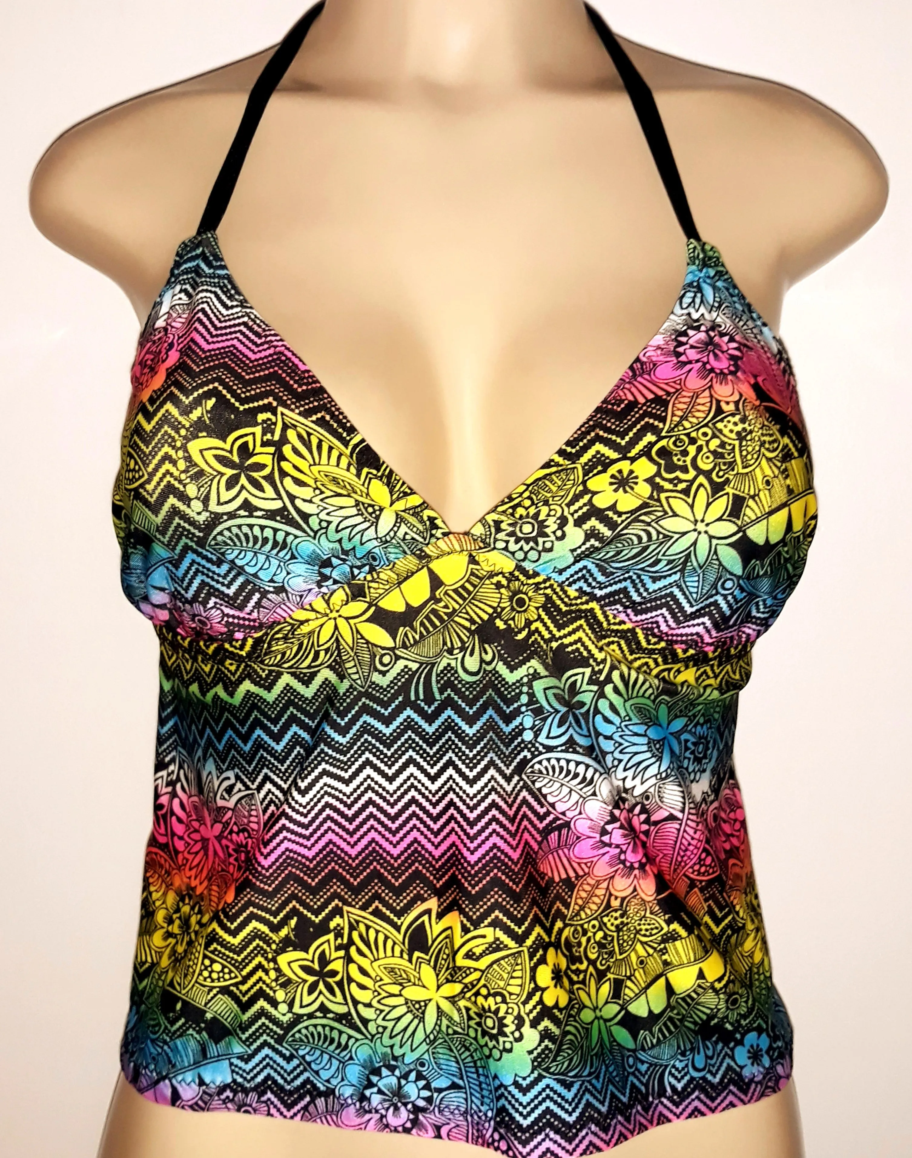 High Back Tankini Top Tie Halter Neck