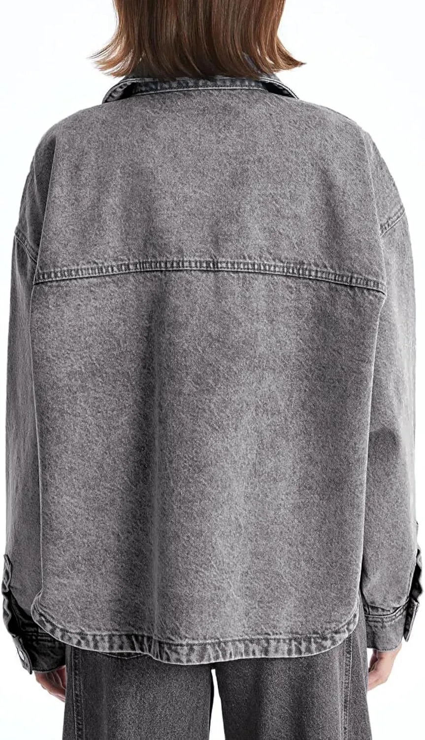 Hixiaohe Jean Jackets for Women Trendy Button Up Denim Shirt Jacket Oversized Long Sleeve Coat Fashion Clothes with Pockets