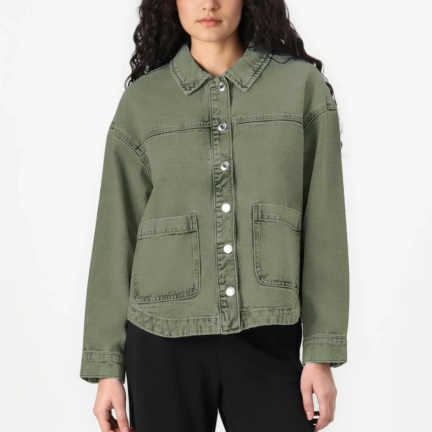 Hixiaohe Jean Jackets for Women Trendy Button Up Denim Shirt Jacket Oversized Long Sleeve Coat Fashion Clothes with Pockets