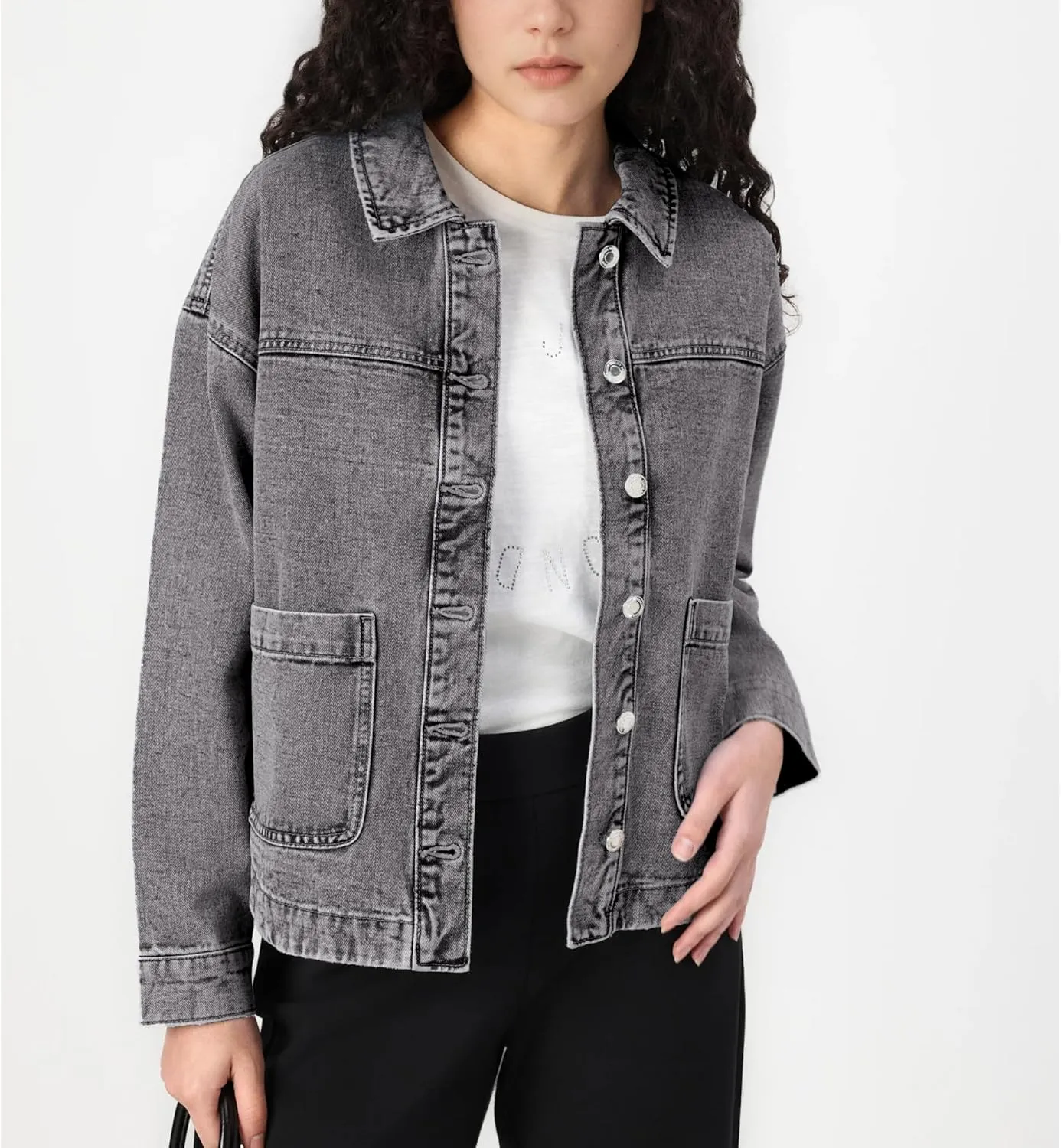 Hixiaohe Jean Jackets for Women Trendy Button Up Denim Shirt Jacket Oversized Long Sleeve Coat Fashion Clothes with Pockets